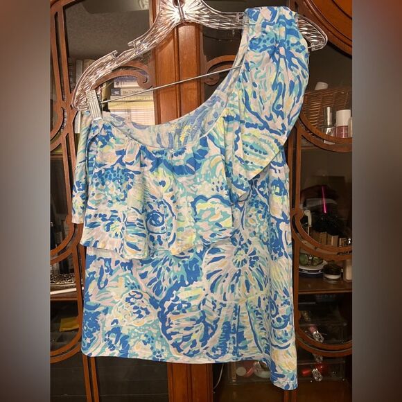 Lilly Pulitzer One Shoulder Matteo Bennett Blue Top - Picture 1 of 4